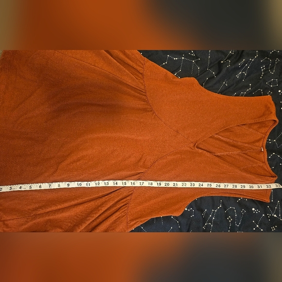 Rust Babydoll Cotton Mini Dress V Neck Size S - Picture 7 of 9